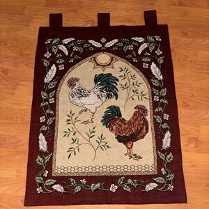 Rooster Chicken Woven Tapestry Throw Farmhouse Blanket Le Roost wood rod 36”x27”
